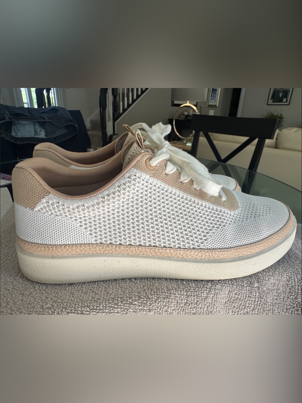 Vionic Knit Lace-Up Sneakers in White and Tan